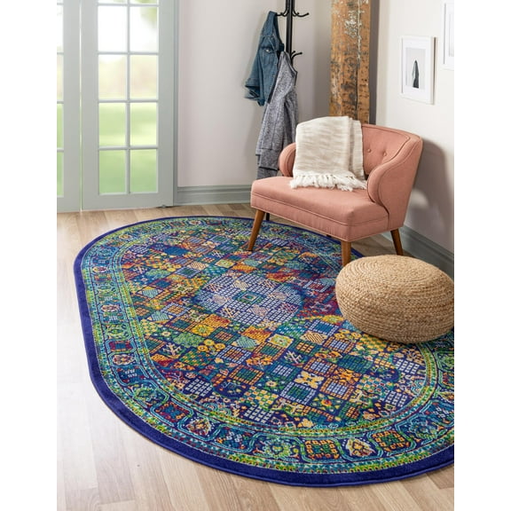 Rugs.com Calypso Collection Rug – 5' x 8' Oval Navy Blue Medium Rug Perfect For Living Rooms, Large Dining Rooms, Open Floorplans