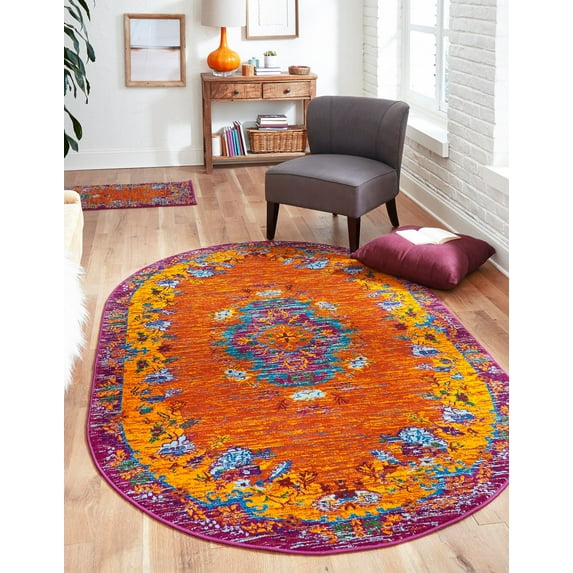 Rugs.com Calypso Collection Rug – 5' x 8' Oval Orange Medium Rug Perfect For Living Rooms, Large Dining Rooms, Open Floorplans