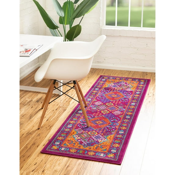 Rugs.com Calypso Collection Rug – 6 Ft Runner Fuchsia Medium Rug Perfect For Hallways, Entryways