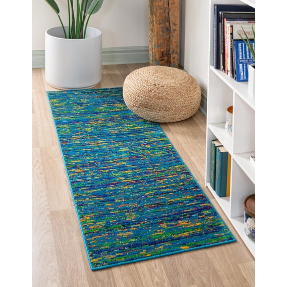 Rugs.com Calypso Collection Rug – 6 Ft Runner Navy Blue Medium Rug Perfect For Hallways, Entryways