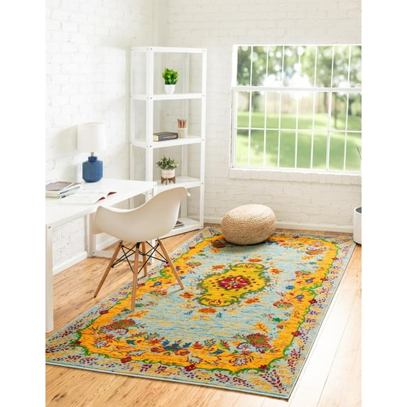 Rugs.com Calypso Collection Rug – 8' x 10' Aqua Medium Rug Perfect For Living Rooms, Large Dining Rooms, Open Floorplans
