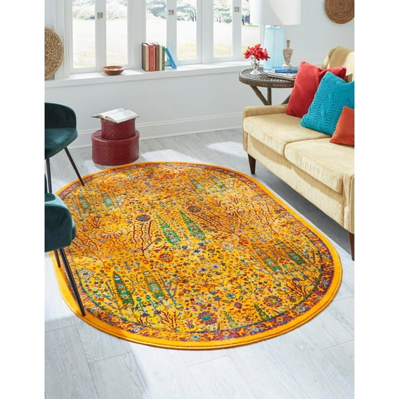 Rugs.com Calypso Collection Rug – 8' x 10' Oval Yellow Medium Rug Perfect For Living Rooms, Large Dining Rooms, Open Floorplans