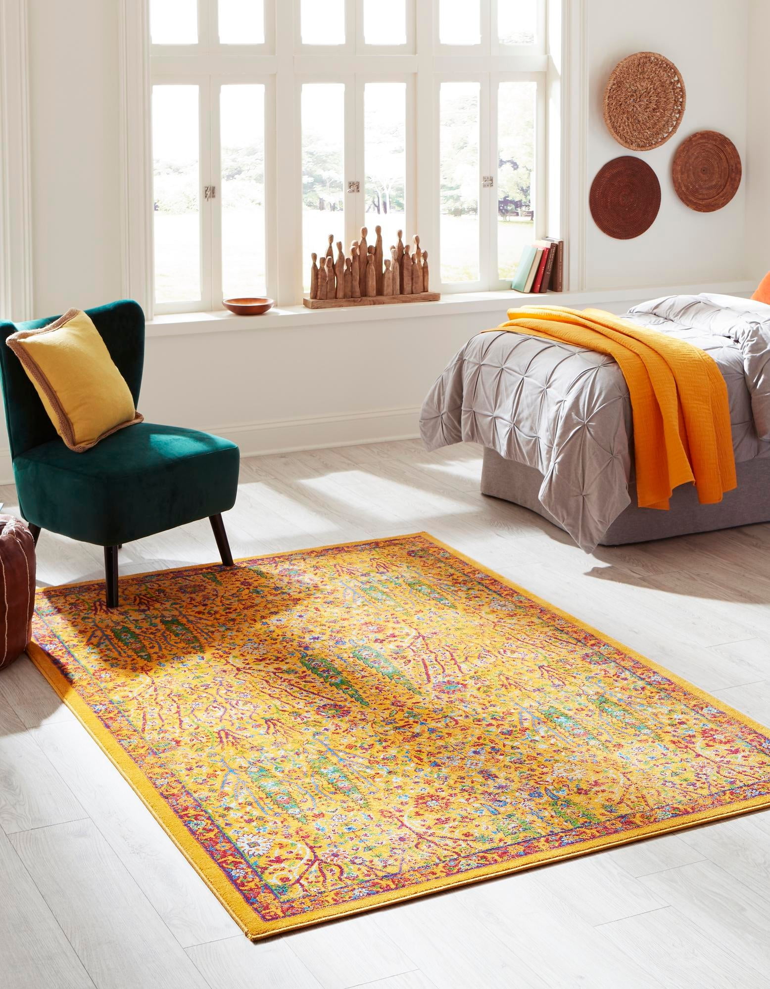 Yellow Abstract 8' x 10' Synthetic Stain-Resistant Area Rug