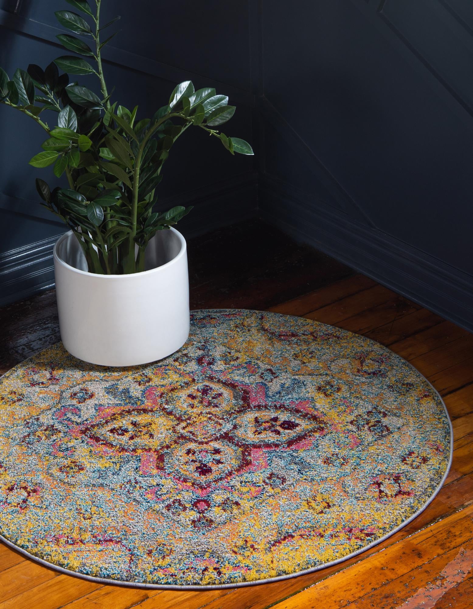 Rugs.com Carnevale Collection Rug – 4 Ft Round Yellow Medium Rug ...