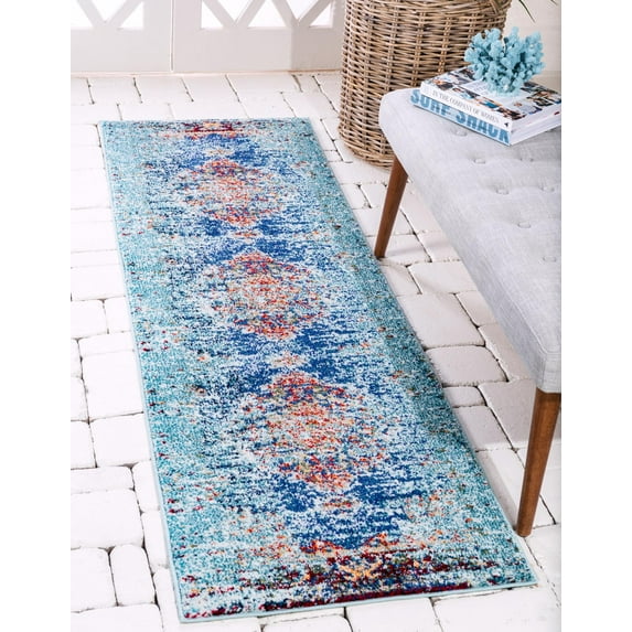 Rugs.com Carnevale Collection Rug – 6 Ft Runner Turquoise Medium Rug Perfect For Hallways, Entryways