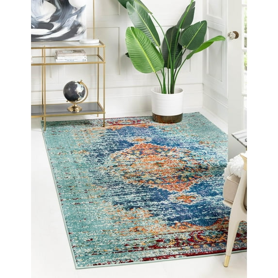 Rugs.com Carnevale Collection Rug – 9' x 12' Turquoise Medium Rug Perfect For Living Rooms, Large Dining Rooms, Open Floorplans