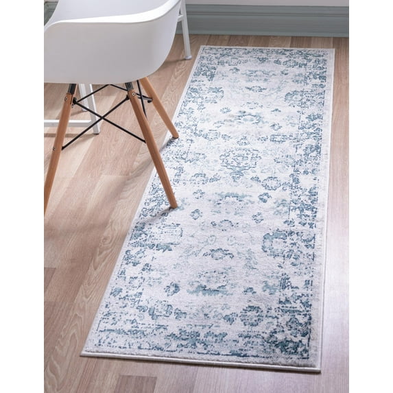 Rugs.com Charleston Collection Rug – 10 Ft Runner Ivory Low-Pile Rug Perfect For Hallways, Entryways