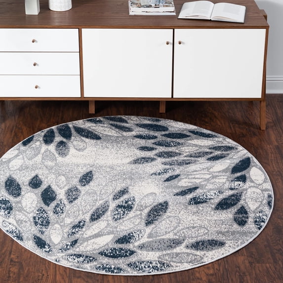Rugs.com Charleston Collection Rug – 5 Ft Round Gray Low-Pile Rug Perfect For Kitchens, Dining Rooms