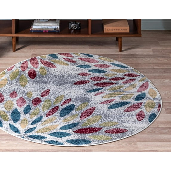 Rugs.com Charleston Collection Rug – 5 Ft Round Multi Low-Pile Rug Perfect For Kitchens, Dining Rooms