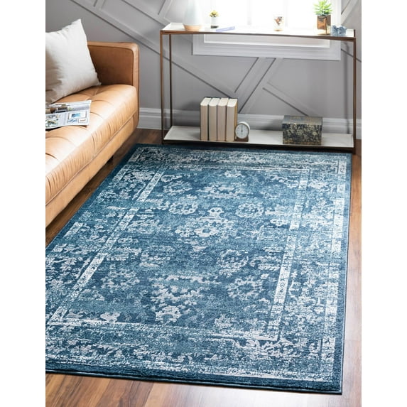Rugs.com Charleston Collection Rug – 5' x 8' Navy Blue Low-Pile Rug Perfect For Living Rooms, Large Dining Rooms, Open Floorplans