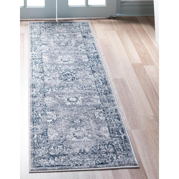 Rugs.com Charleston Collection Rug – 6 Ft Runner Gray Low-Pile Rug Perfect For Hallways, Entryways