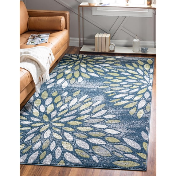 Rugs.com Charleston Collection Rug – 8' x 10' Navy Blue Low-Pile Rug Perfect For Living Rooms, Large Dining Rooms, Open Floorplans