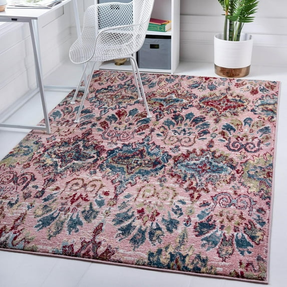 Rugs.com Charleston Collection Rug – 8' x 10' Pink Low-Pile Rug Perfect For Living Rooms, Large Dining Rooms, Open Floorplans