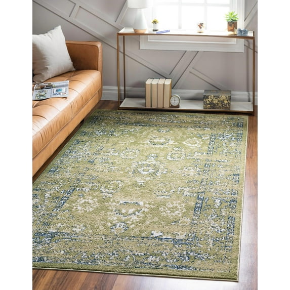 Rugs.com Charleston Collection Rug – 9' x 12' Green Low-Pile Rug Perfect For Living Rooms, Large Dining Rooms, Open Floorplans