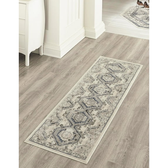 Rugs.com Charlotte Collection Rug – 10 Ft Runner Aqua Low-Pile Rug Perfect For Hallways, Entryways