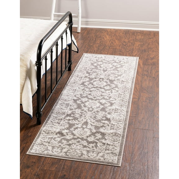 Rugs.com Charlotte Collection Rug – 10 Ft Runner Light Gray Low-Pile Rug Perfect For Hallways, Entryways
