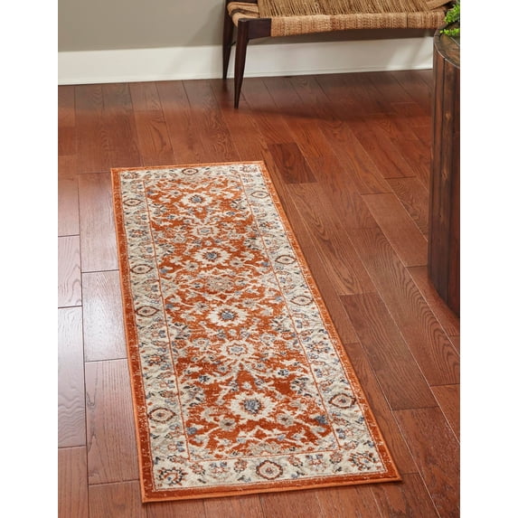 Rugs.com Charlotte Collection Rug – 10 Ft Runner Rust Red Low-Pile Rug Perfect For Hallways, Entryways