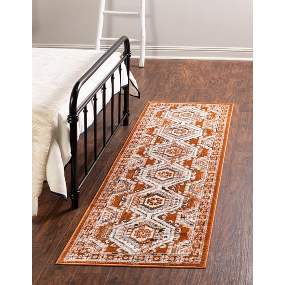 Rugs.com Charlotte Collection Rug – 10 Ft Runner Terracotta Low-Pile Rug Perfect For Hallways, Entryways