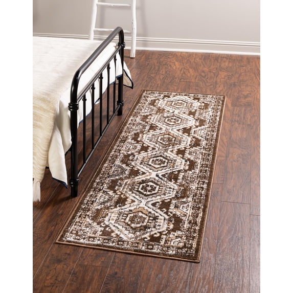 Rugs.com Charlotte Collection Rug – 13 Ft Runner Brown Low-Pile Rug Perfect For Hallways, Entryways