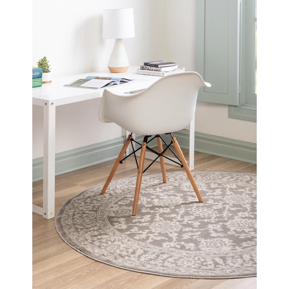 Rugs.com Charlotte Collection Rug – 3 Ft Round Light Gray Low-Pile Rug Perfect For Kitchens, Dining Rooms