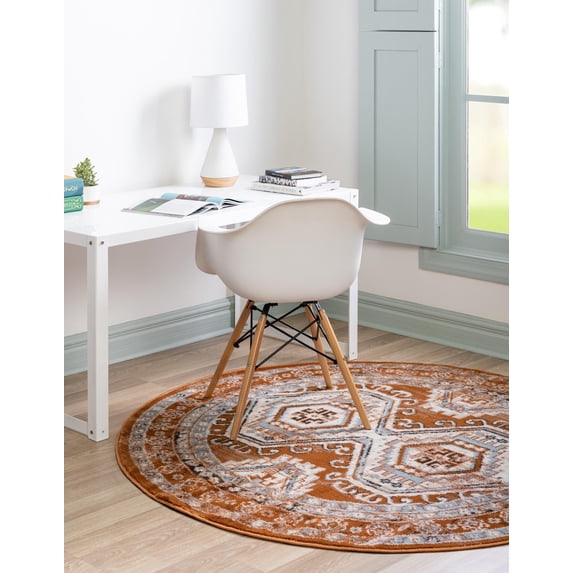 Rugs.com Charlotte Collection Rug – 3 Ft Round Terracotta Low-Pile Rug Perfect For Kitchens, Dining Rooms