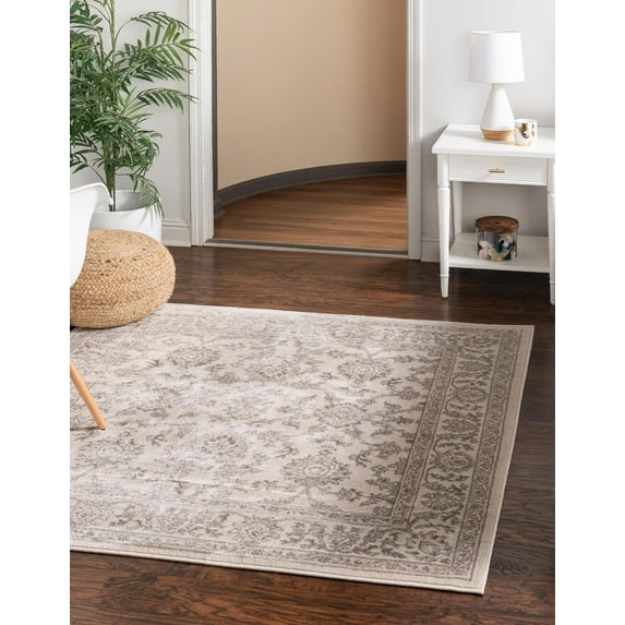 Rugs.com Charlotte Collection Rug – 4 Ft Square Ivory Low-Pile Rug Perfect For Living Rooms, Kitchens, Entryways