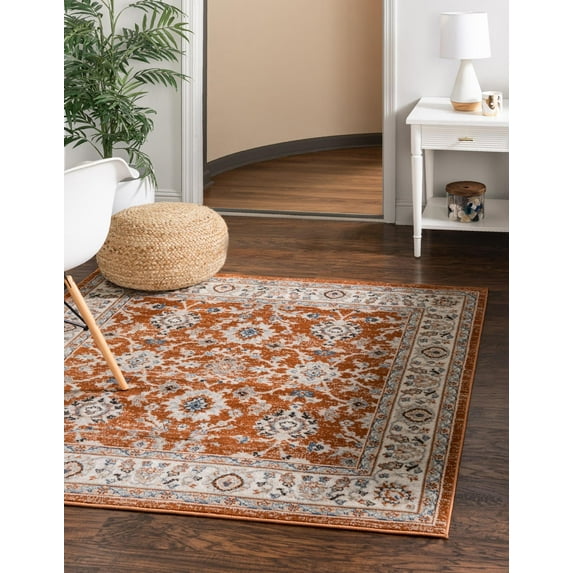 Rugs.com Charlotte Collection Rug – 4 Ft Square Rust Red Low-Pile Rug Perfect For Living Rooms, Kitchens, Entryways