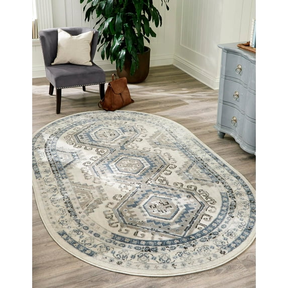 Rugs.com Charlotte Collection Rug – 4' x 6' Oval Aqua Low-Pile Rug Perfect For Living Rooms, Large Dining Rooms, Open Floorplans