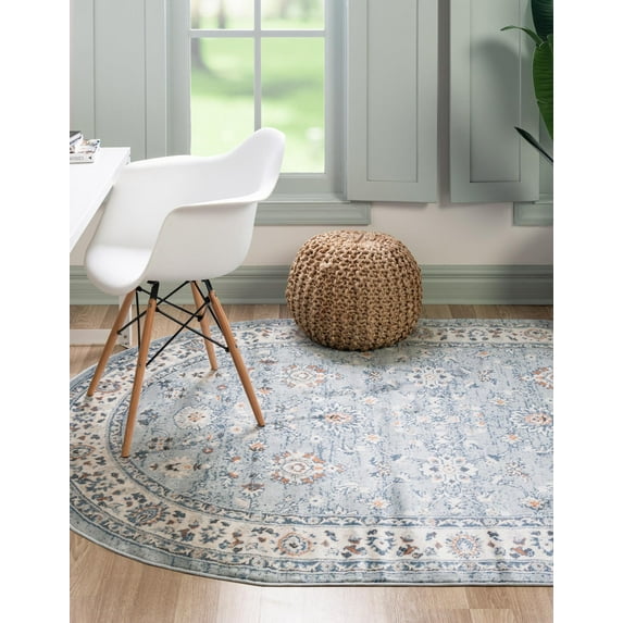 Rugs.com Charlotte Collection Rug – 4' x 6' Oval Light Blue Low-Pile Rug Perfect For Living Rooms, Large Dining Rooms, Open Floorplans