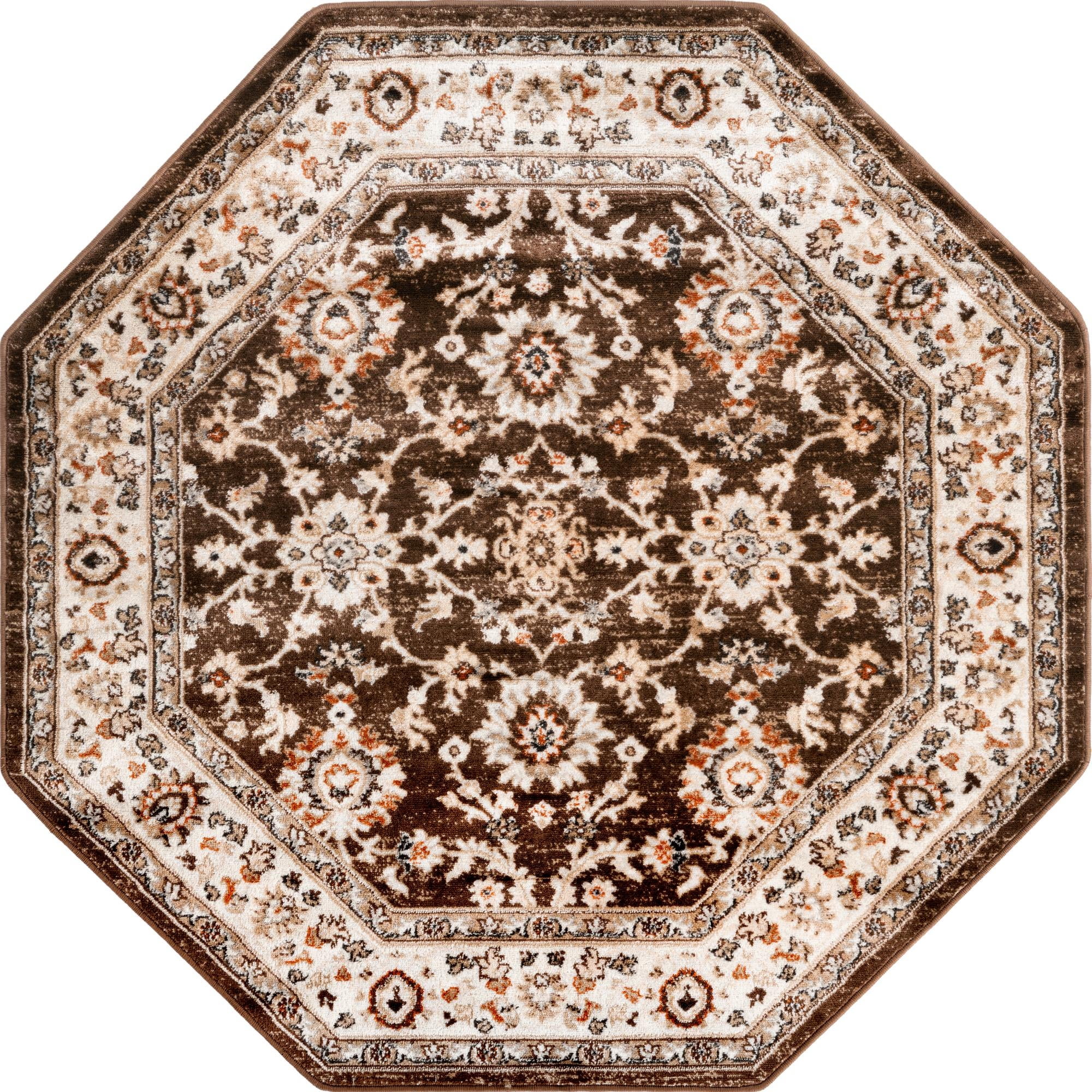 Rugs.com Charlotte Collection Rug – 5 Ft Octagon Brown Low-Pile Rug ...