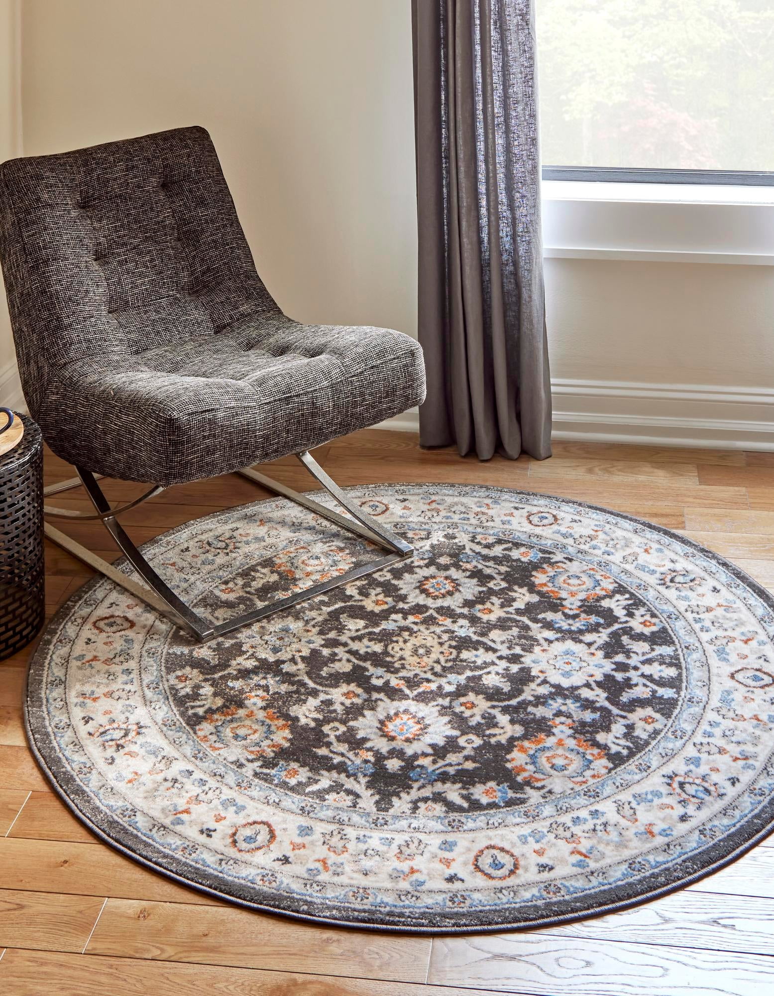 Grainger Round Rug Rugs.com Charlotte Collection Rug – 5 Ft Round Gray Low-Pile Rug ...