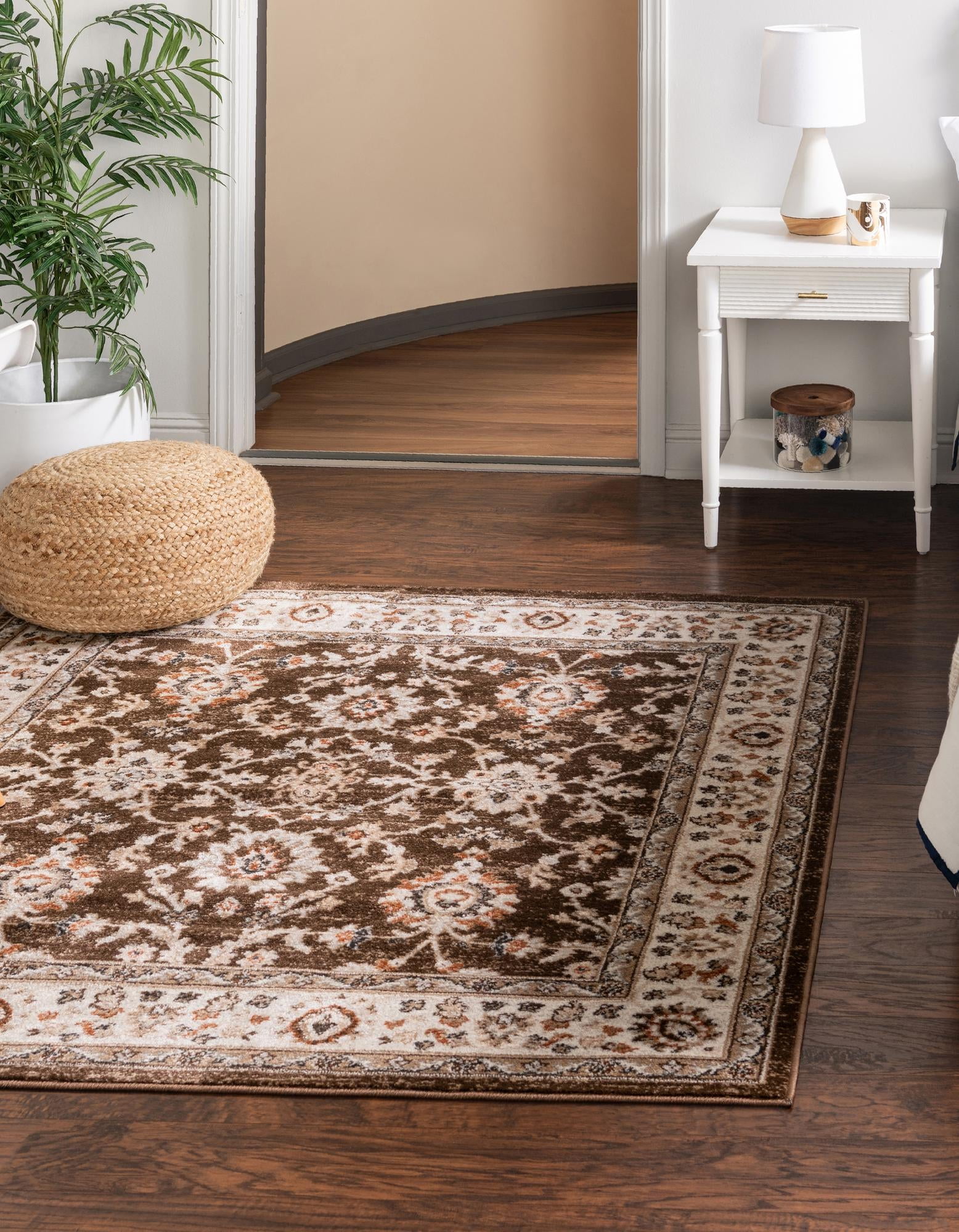 Charlotte 5' Square Brown Floral Synthetic Area Rug