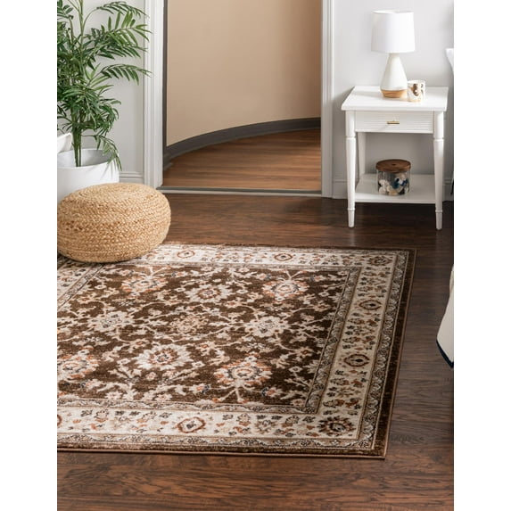 Rugs.com Charlotte Collection Rug – 5 Ft Square Brown Low-Pile Rug Perfect For Living Rooms, Kitchens, Entryways