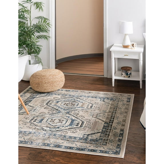 Rugs.com Charlotte Collection Rug – 5 Ft Square Gray Low-Pile Rug Perfect For Living Rooms, Kitchens, Entryways