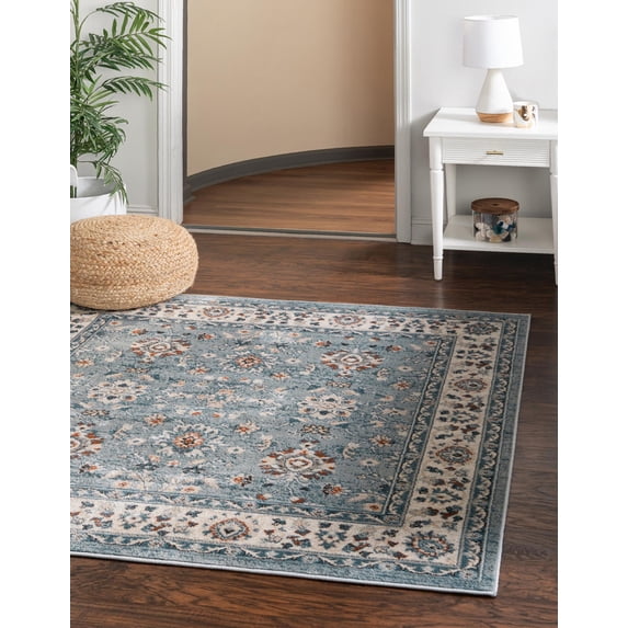 Rugs.com Charlotte Collection Rug – 5 Ft Square Light Blue Low-Pile Rug Perfect For Living Rooms, Kitchens, Entryways