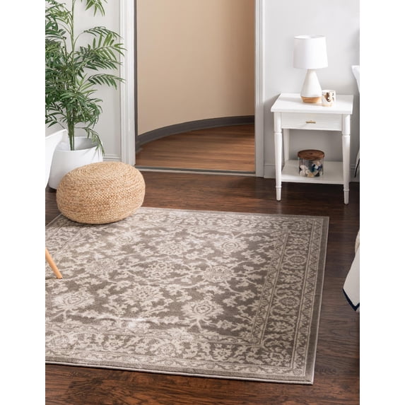Rugs.com Charlotte Collection Rug – 5 Ft Square Light Gray Low-Pile Rug Perfect For Living Rooms, Kitchens, Entryways