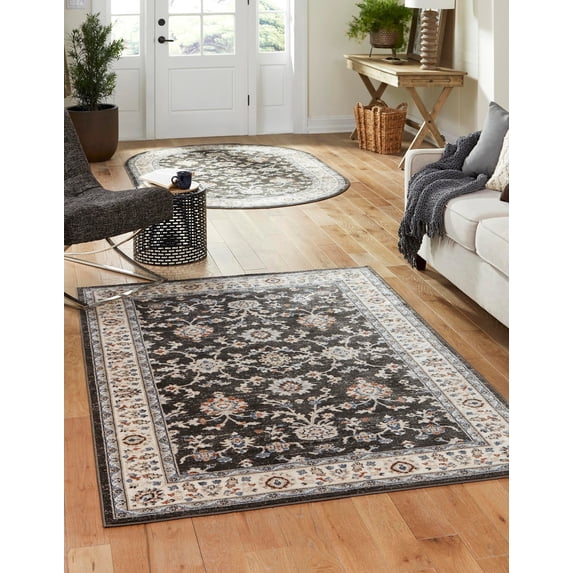 Rugs.com Charlotte Collection Rug – 5' x 8' Gray Low-Pile Rug Perfect For Living Rooms, Large Dining Rooms, Open Floorplans