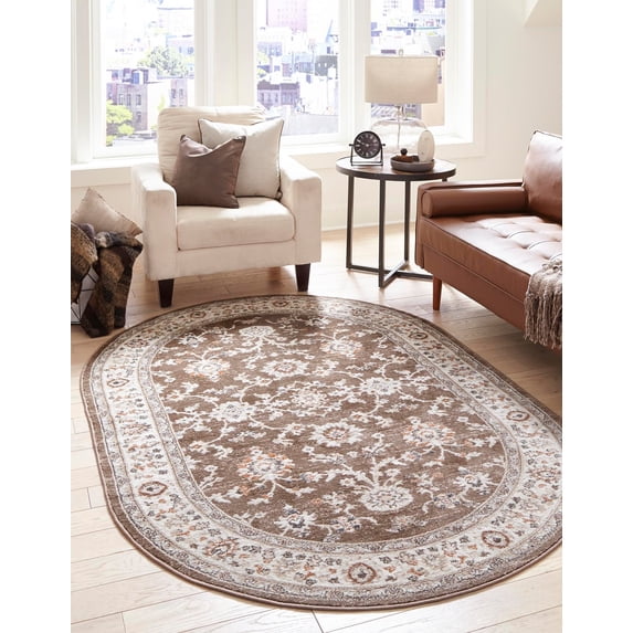 Rugs.com Charlotte Collection Rug – 5' x 8' Oval Brown Low-Pile Rug Perfect For Living Rooms, Large Dining Rooms, Open Floorplans