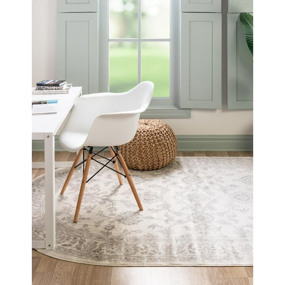 Rugs.com Charlotte Collection Rug – 5' x 8' Oval Ivory Low-Pile Rug Perfect For Living Rooms, Large Dining Rooms, Open Floorplans