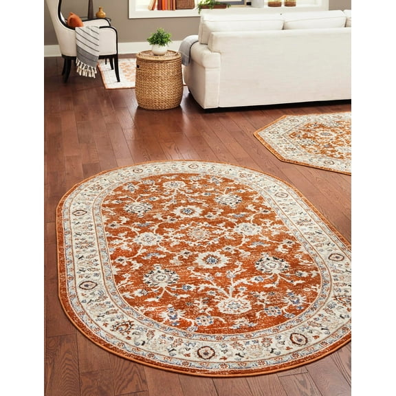 Rugs.com Charlotte Collection Rug – 5' x 8' Oval Rust Red Low-Pile Rug Perfect For Living Rooms, Large Dining Rooms, Open Floorplans