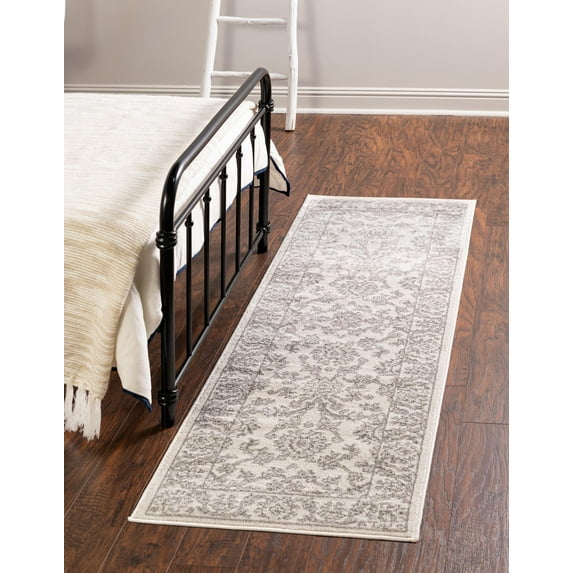 Rugs.com Charlotte Collection Rug – 6 Ft Runner Ivory Low-Pile Rug Perfect For Hallways, Entryways