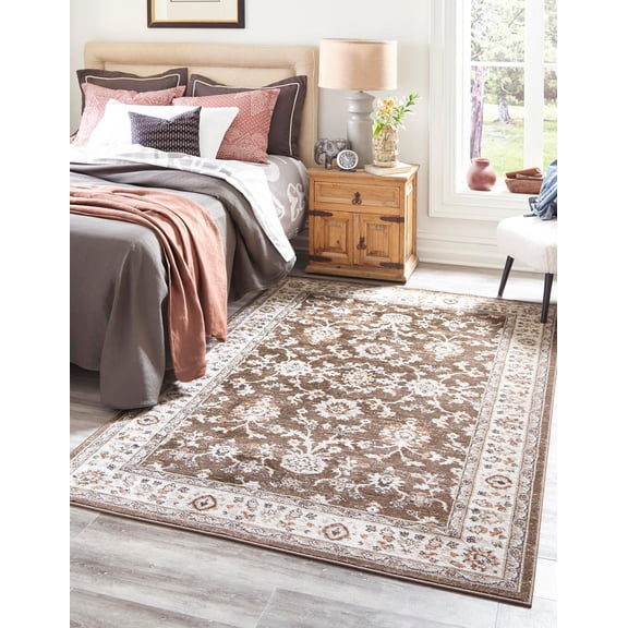 Rugs.com Charlotte Collection Rug – 7' x 10' Brown Low-Pile Rug Perfect For Living Rooms, Large Dining Rooms, Open Floorplans