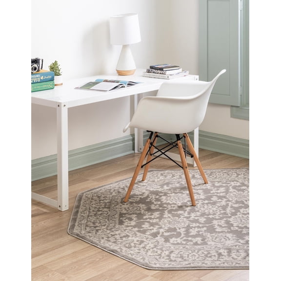 Rugs.com Charlotte Collection Rug – 8 Ft Octagon Light Gray Low-Pile Rug Perfect For Living Rooms, Kitchens, Entryways
