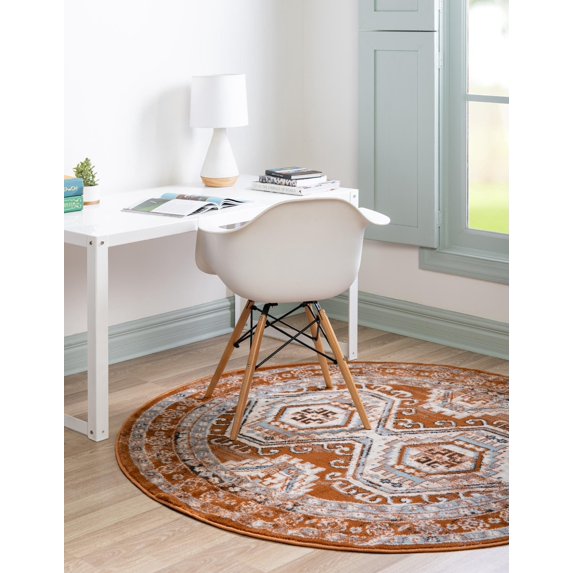Rugs.com Charlotte Collection Rug – 8 Ft Round Terracotta Low-Pile Rug Perfect For Kitchens, Dining Rooms