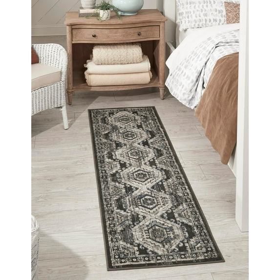 Rugs.com Charlotte Collection Rug – 8 Ft Runner Gray Low-Pile Rug Perfect For Hallways, Entryways