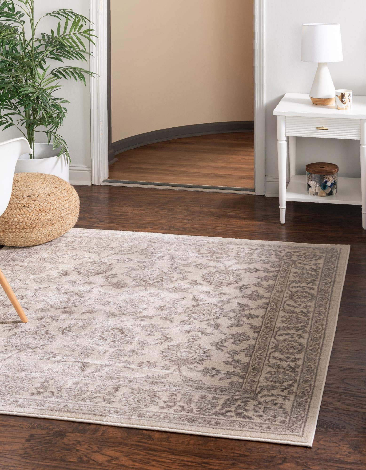 Charlotte 8 Ft Square Ivory Floral Synthetic Area Rug