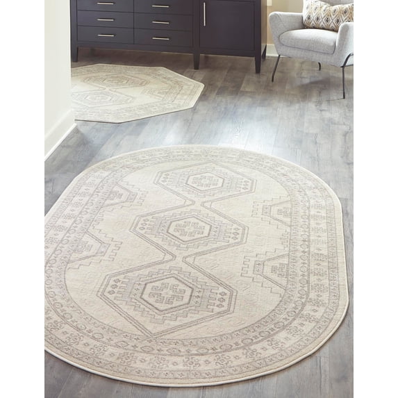 Rugs.com Charlotte Collection Rug – 8' x 10' Oval Ivory Low-Pile Rug Perfect For Living Rooms, Large Dining Rooms, Open Floorplans