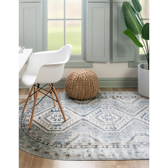 Rugs.com Charlotte Collection Rug – 8' x 10' Oval Light Blue Low-Pile Rug Perfect For Living Rooms, Large Dining Rooms, Open Floorplans