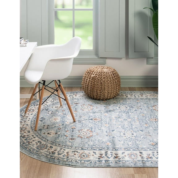 Rugs.com Charlotte Collection Rug – 8' x 10' Oval Light Blue Low-Pile Rug Perfect For Living Rooms, Large Dining Rooms, Open Floorplans