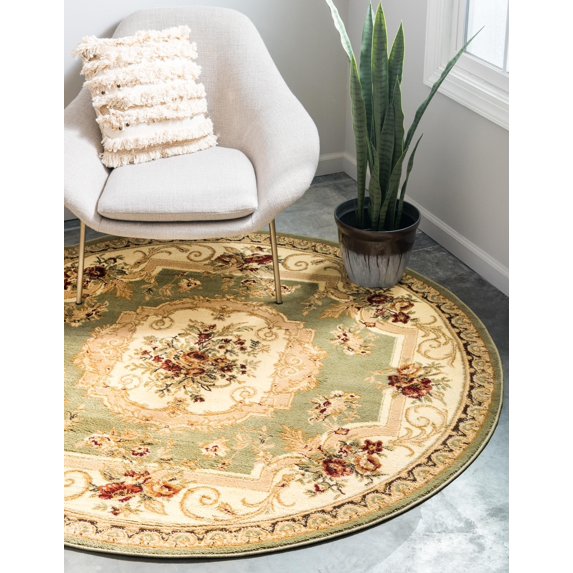 Rugs.com Chateau Collection Rug – 13' Round Green Medium Rug Perfect For Kitchens, Dining Rooms